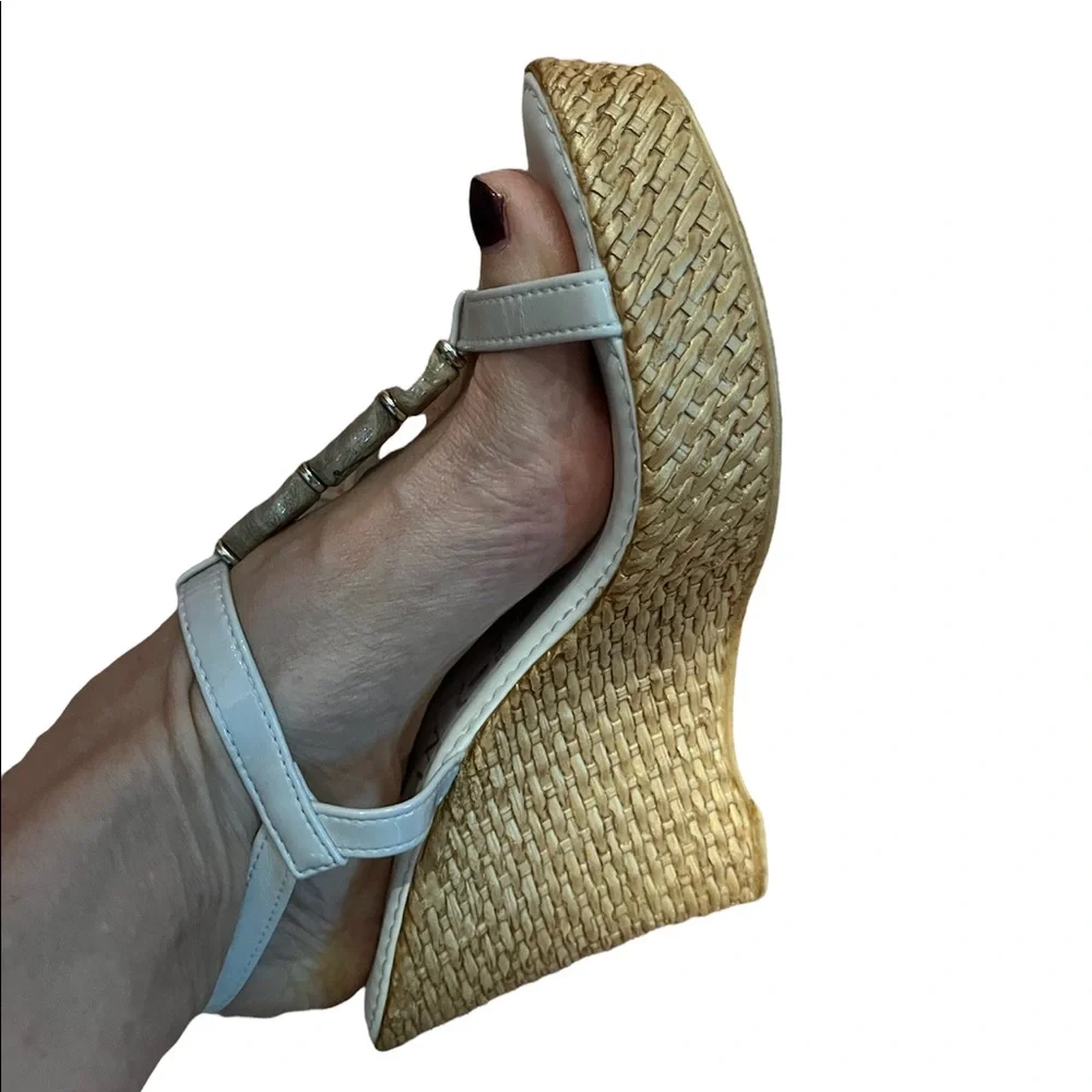 Italian Shoemakers Wedge Platform shoes. White with Beige Stones